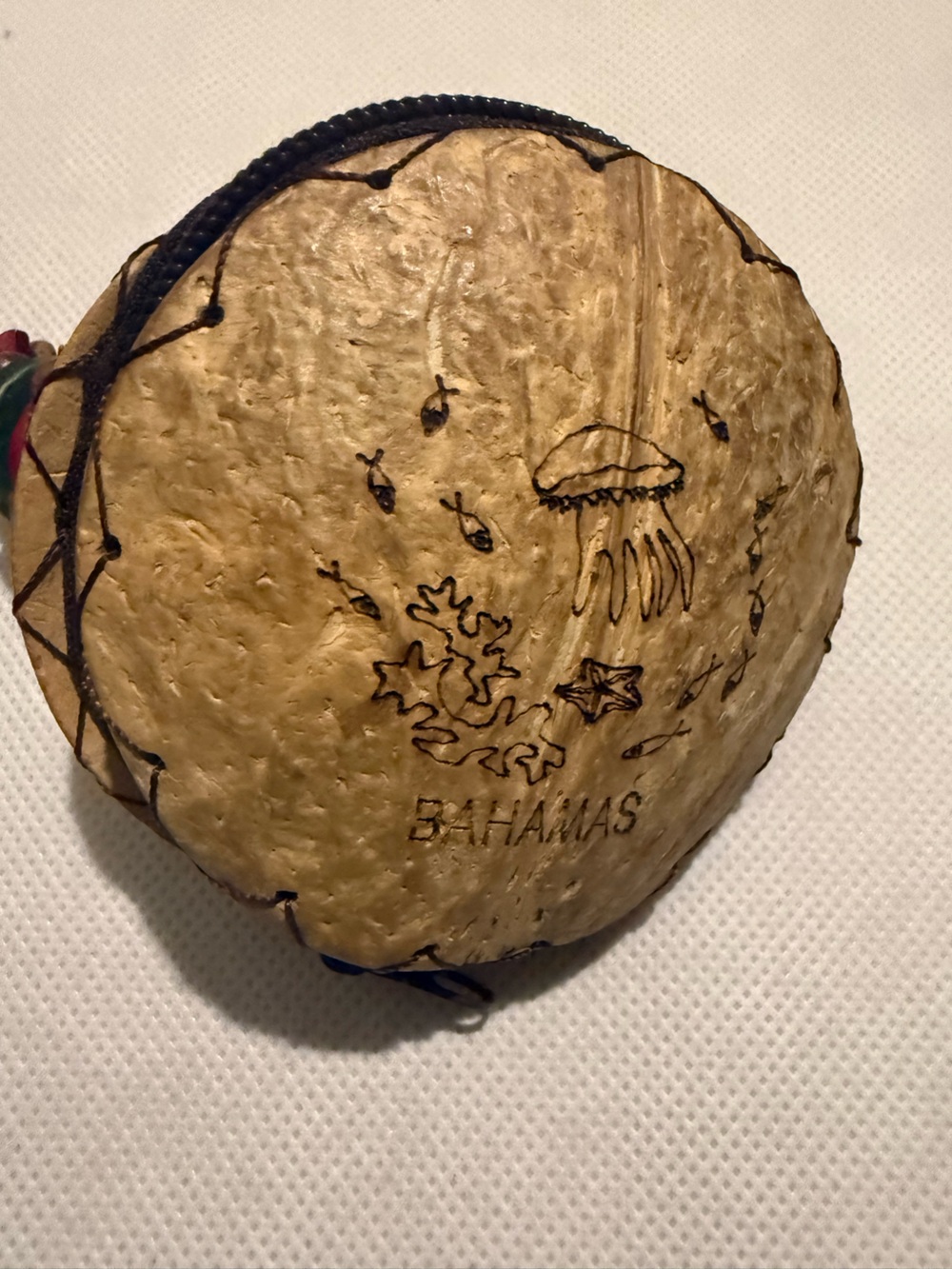 Handcrafted Natural Brown Coconut Shell Wall Décor with Island Motifs. Coin